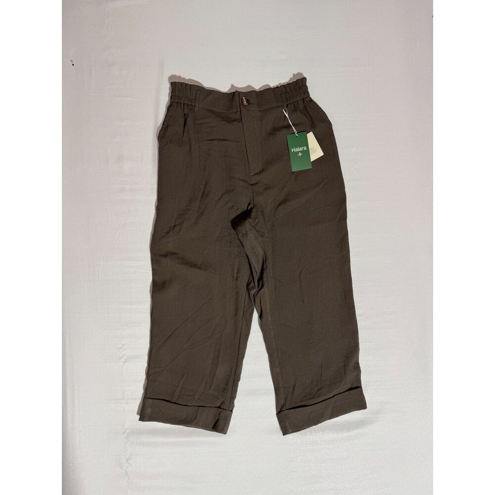NWT Halara High-Waisted Cropped Linen-Feel Pants | Brown | Size Medium